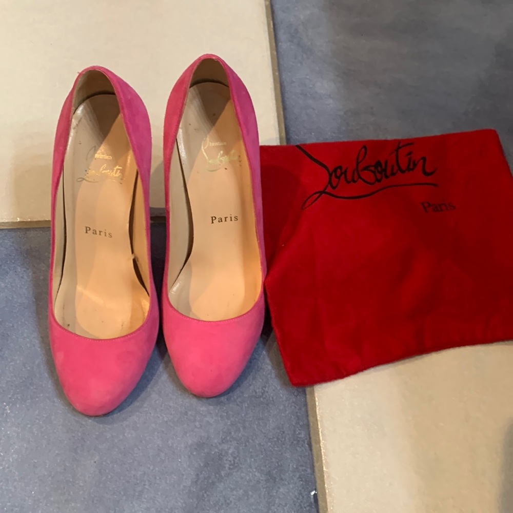 Pink suede Louboutin heels